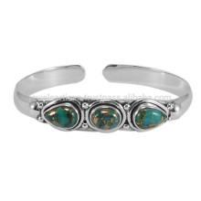 Unique 925 Sterling Silver & Blue Copper Turquoise Natural Gemstone Bangle Available for Gift